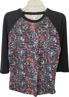 LulaRoe Randy Women's T Shirt Black Striped Floral Top Size XS