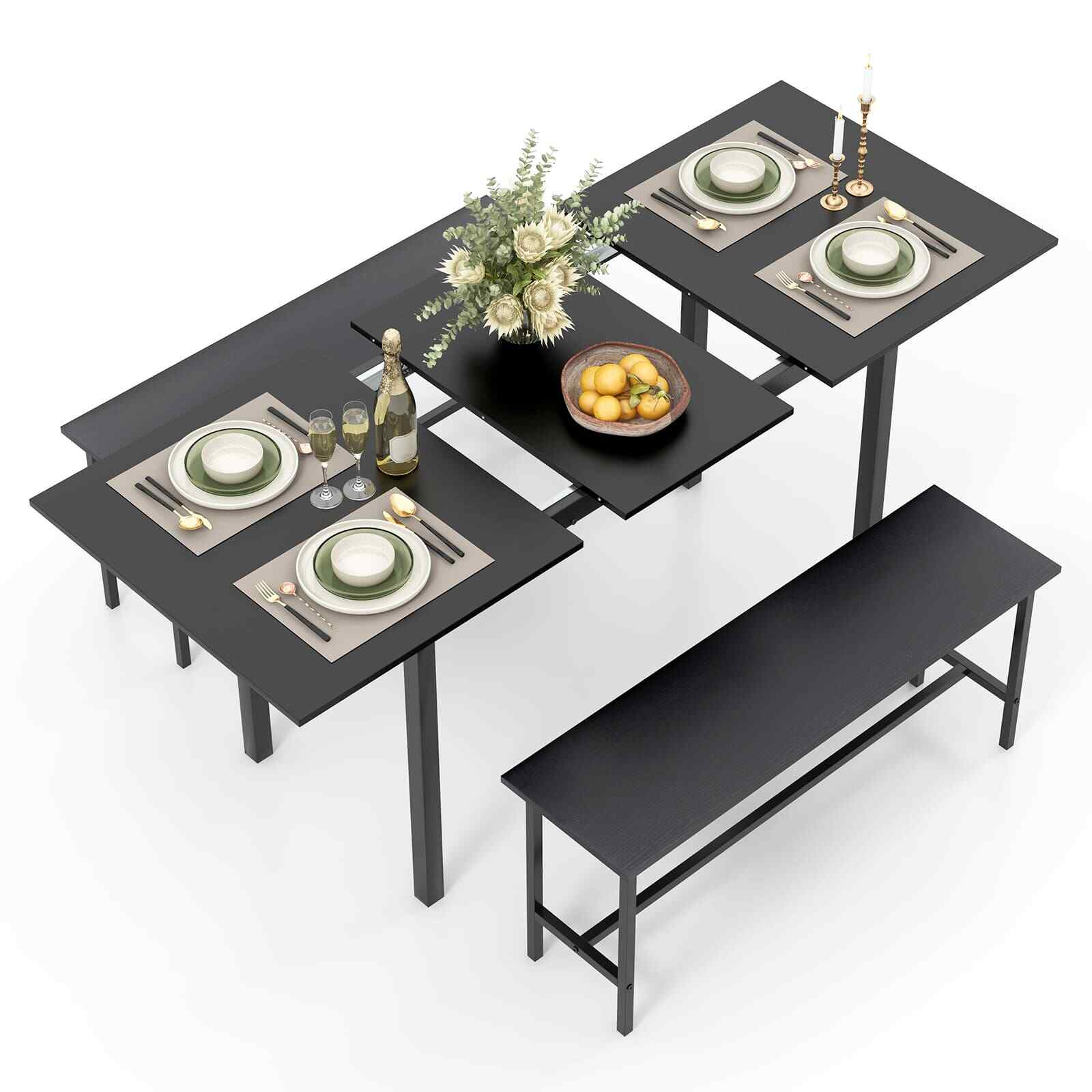 3-Piece Dining Table Set for 4-6 Extendable Kitchen Table Set with 2 Benches