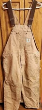 CARHARTT Bibs 42x30 Double Knee R01Brn Overalls Duck Canvas Work USA Union VTG