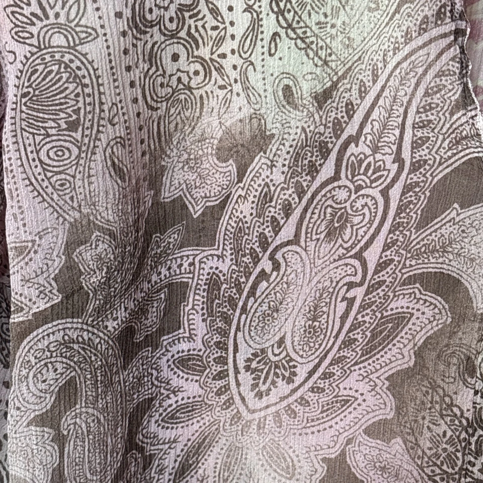 Топ INC International Concepts шелковый розовый коричневый с узором пейсли с длинным рукавом прозрачный размер 8 - Изображение 4 из 4