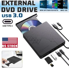 Type-C USB 3.0 External DVD Drive CD RW SSD Player For Laptop PC Windows MacBook