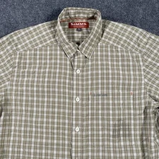 Simms Short Sleeve Plaid Lightweight Fishing Shirt Mens Large Nylon Outdoors