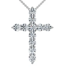 F/VS 1.25Ct Diamond Cross 14k Gold 18" Necklace 1" Tall Lab Grown