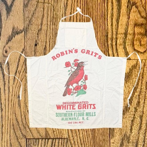 Vintage 40’s Homemade Robin’s Grits Feed Sack Cooking Apron