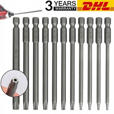 11xTorx Bit Set T6-T40 150mm Lang Magnetisch mit Stirnloch Schraubendreher Satz