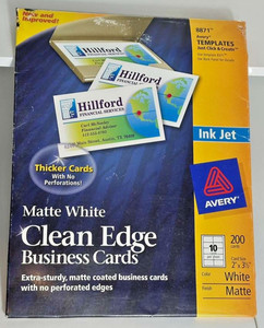 Avery Clean Edge Business Cards, Inkjet, 2 x 3-1/2, Matte White, 200/PK (8871)