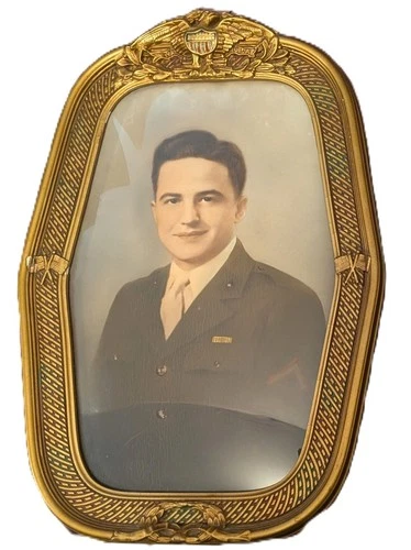 USA Shield Eagle Flags Picture Frame Convex Glass Gesso Painted Soldier 18X12 in