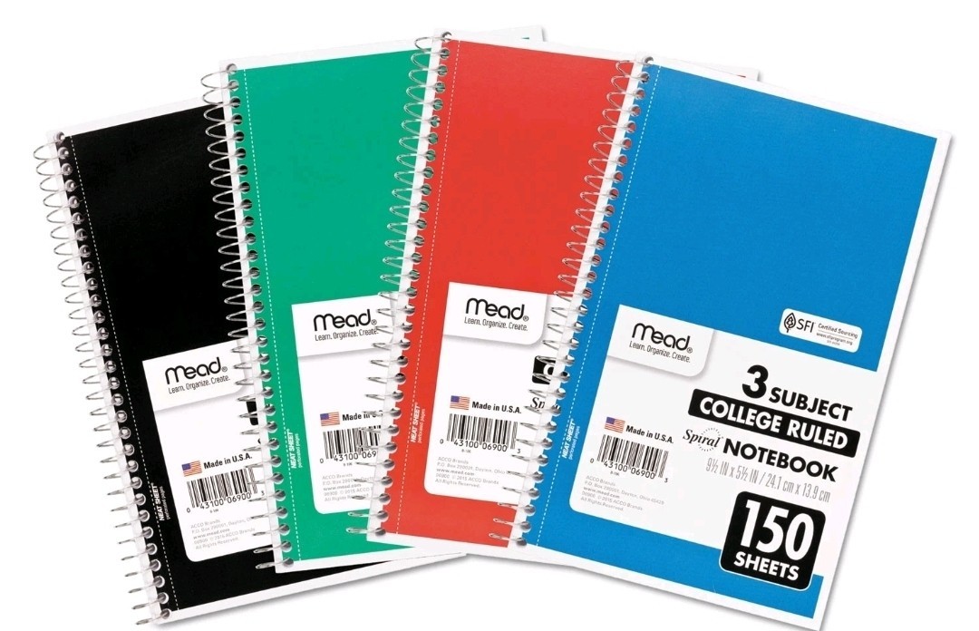 3 Subject College Ruled Notebook 9.5 x 5.5 White 150 Sheets