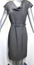 Calvin Klein Drape neckline Business Dress Gray with Belt and walking vent sz 6