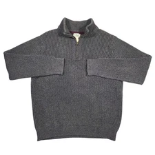 LL Bean Mens L Charcoal Gray Waffle Knit 1/4 Zip Cotton Sweater Outdoors Career
