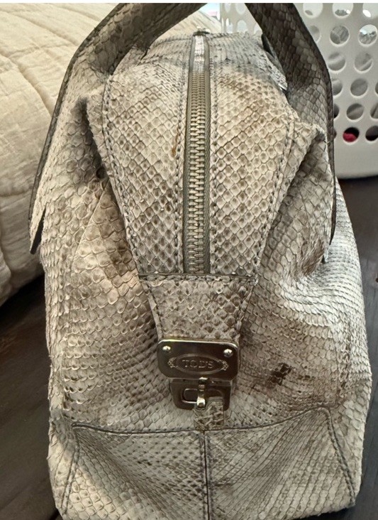 Tod’s D Styling Bowler Handbag Grey Python Leather - image 2