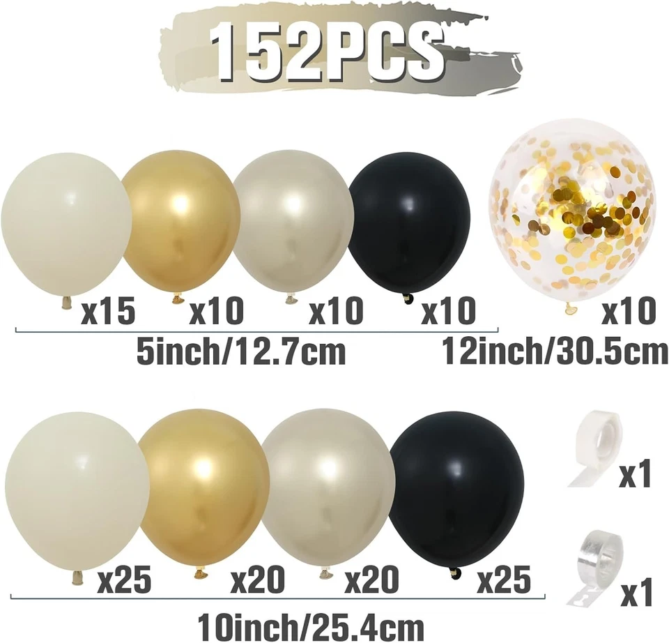 Kit elegante arco balão preto e dourado 152 peças com confete para todas as celebrações - Imagem 4 de 4