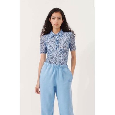 BAUM UND PFERDGARTEN Janita Mesh Top Small Blue NEW Leopard Festival Semi-Sheer