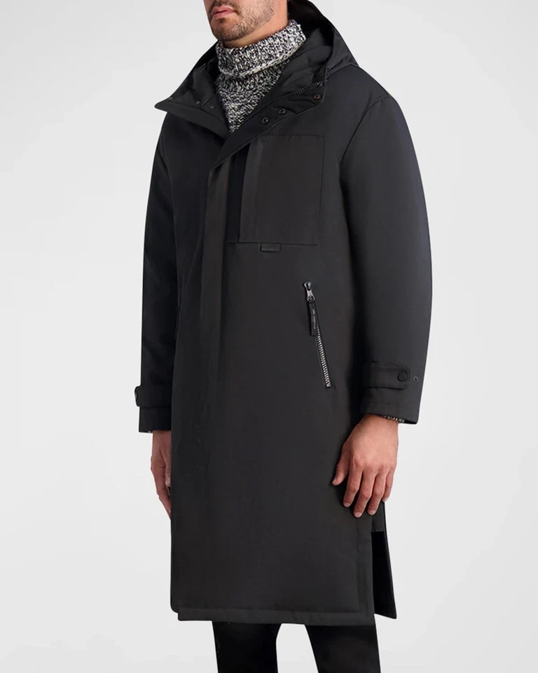 Karl Lagerfeld Paris 白色标签男式连帽斜纹派克大衣,尺寸 L — 第 3/3 张图片