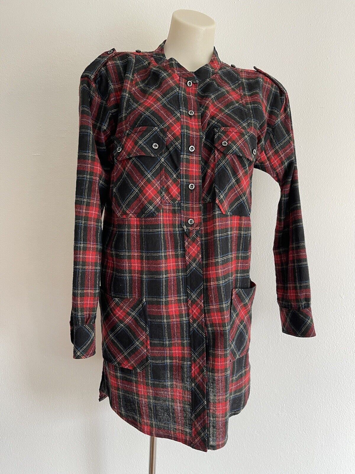 ISABEL MARANT ÉTOILE Lana Franela Camisa Vestido Cuadros Cuadros Tartán Rojo ...