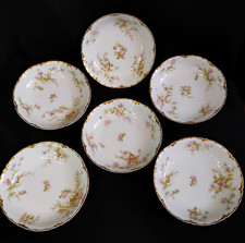 Haviland Limoges France 6 Berry Bowls 5" Hand Painted Gold Pink Dessert Fruit