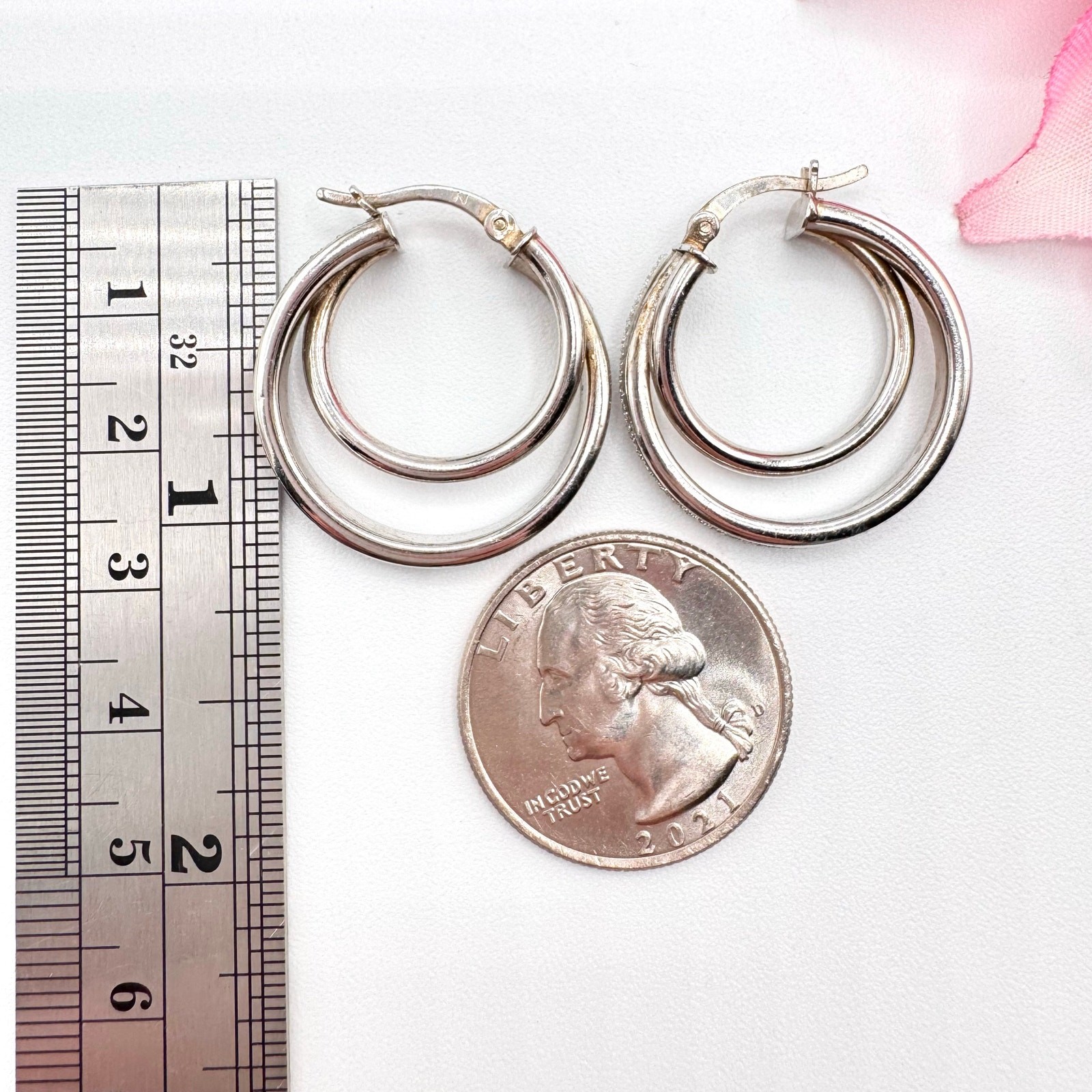 Glitter Silver Double Split Hoop Earrings Acid Te… - image 12
