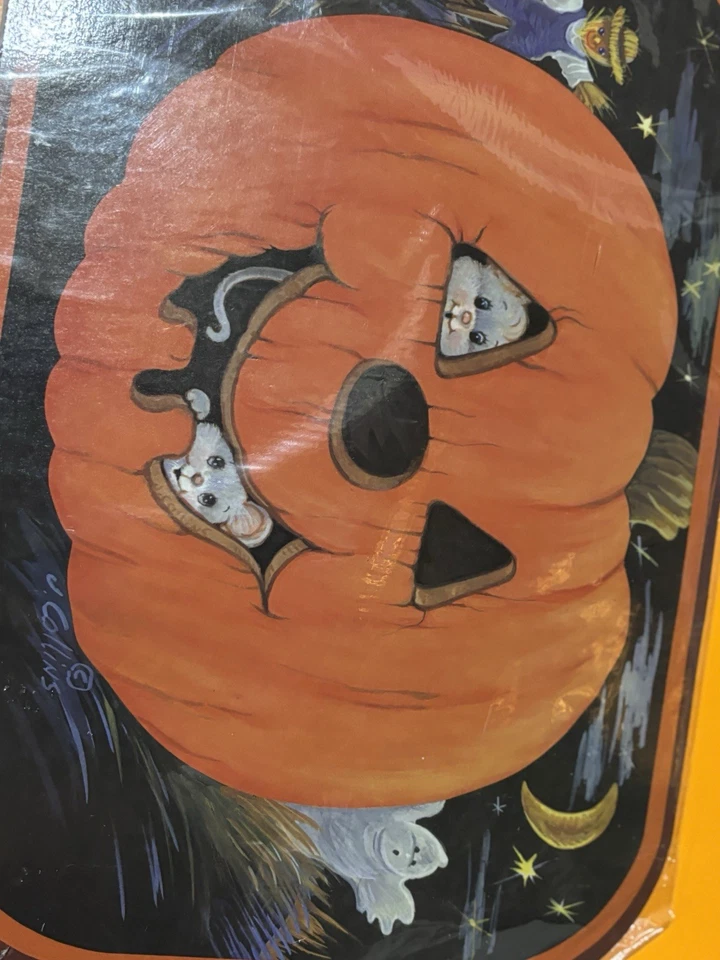 Vtg Wall Diecut Halloween Pumpkin Ghost Decoration Placemat Lot NOS Set 4 Mice - Image 2 of 4