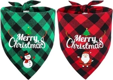 Vivifying Christmas Dog Bandanas, 2 Pack Classic Plaid Triangle Pet Large 
