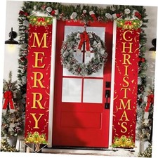 Christmas Decorations Outdoor Yard: Red Gold Door Banner Front Porch Sign