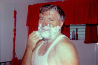 Mature Stud Man in White Tank with Face Full of Shaving Cream: 1980's 35mm Slide — photo 1