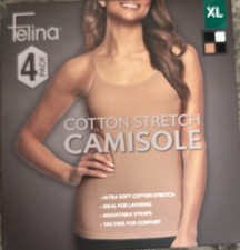 Felina Ultra Soft Cotten Stretch Camisole 4-Pack, Tag Free, Adjustable Straps Xl