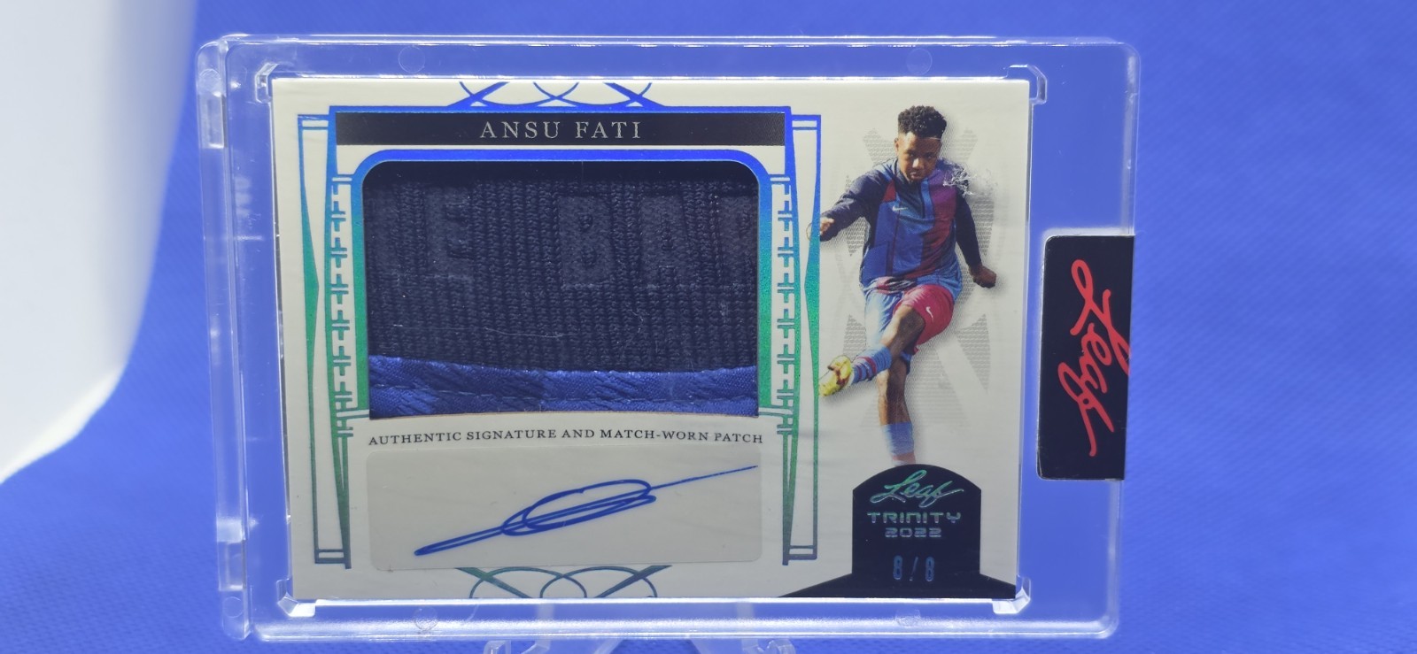 2022 Leaf Trinity Soccer Ansu Fati Match Worn Patch Auto # 8/8 view 1