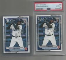 JUNIOR CAMINERO 2024 BOWMAN PSA 10 ROOKIE! PLUS BASE CARD MATCH! CHECK EM OUT!. rookie card picture