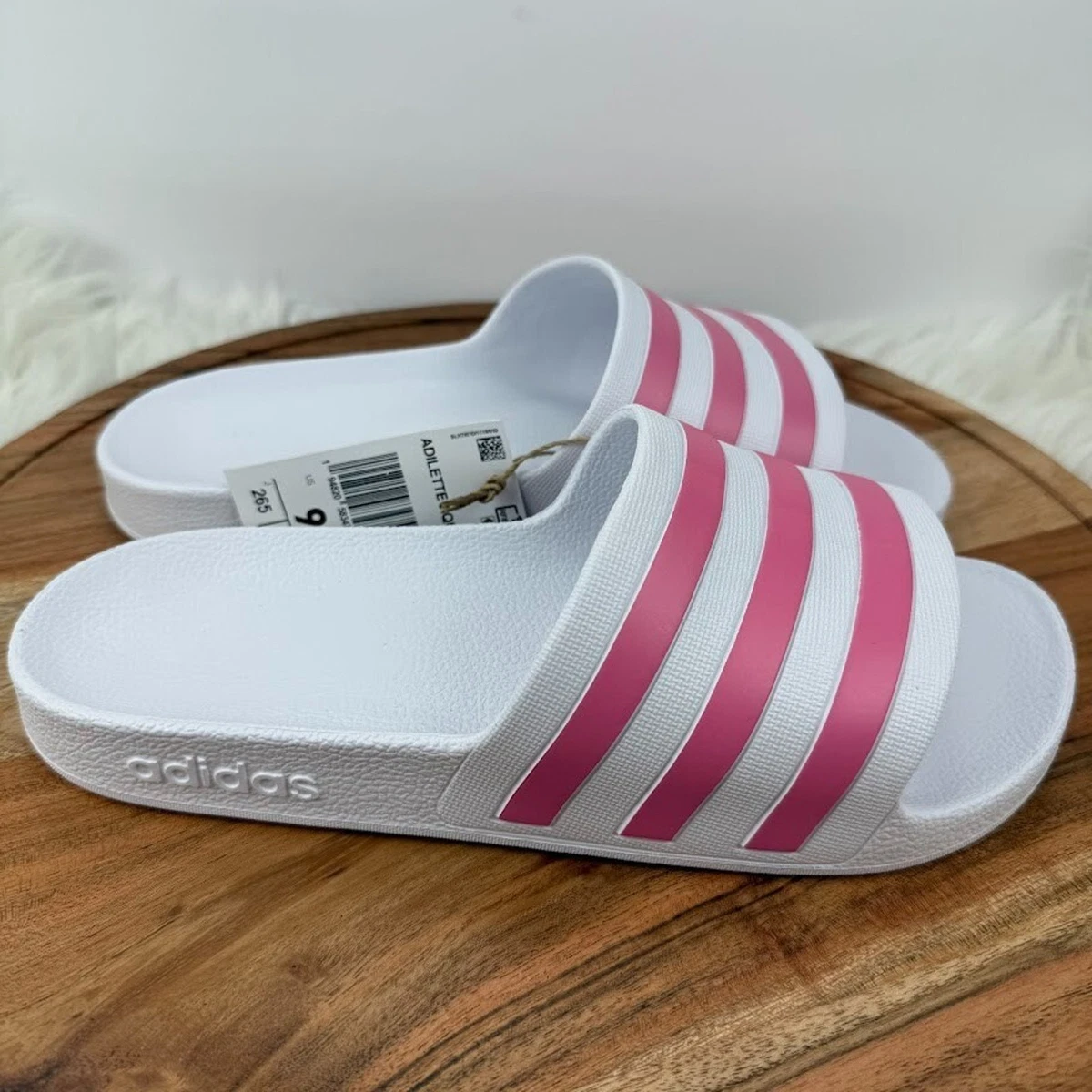 adidas Striped Slide Sandals - Pink, White, Green, Purple Adidas Adilette Aqua Bliss Pink / Court Green - Dec 2024  main image 2