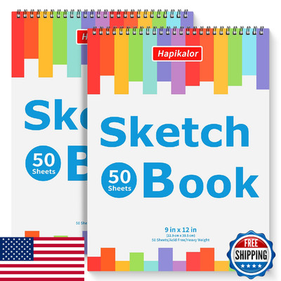9x12'' Sketch Book 2-Pack, 50 Sheets Spiral Bound, Acid-Free Art Sketchbook