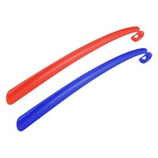 17inch Shoe Horn Set, 2Pcs Plastic Curved Handle Shoe Helper, Red, Blue
