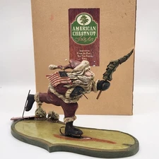 American Chestnut Folk Art Primitive Peter Bretz Santa Figure Ice Skating Pond