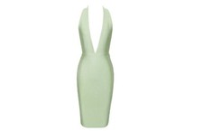 Ladies Green Backless Back Chain Detail Halterneck Dress in UK 8 FREE POSTAGE