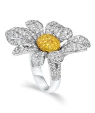 Pave Set Fancy Yellow Citrine With Round Cut White CZ Beautiful Flower Fine Ring