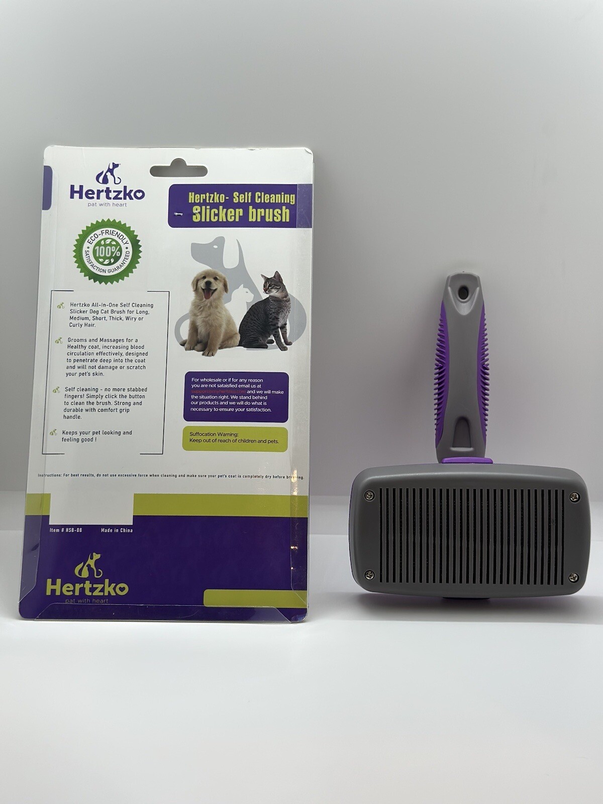 Self Cleaning Slicker Brush For Cats And Dogs Hertzko Gentle On Pets eBay