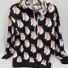 Hoodie Womens Horse With Flowers Medium Soft Stretchy Cute