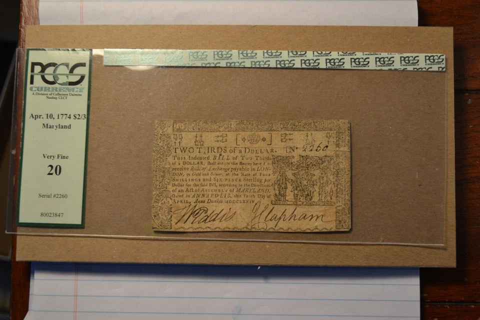 Maryland Colonial Note- April 10, 1774 $2/3 PCGS Very Fine 20. plastic open - Image 2 of 4