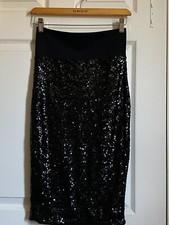 Womens Bebe Sequin Black Pencil Skirt Midi Length Size Small