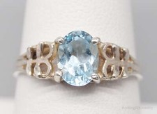 Vintage Blue Topaz  Vines Design Sterling Silver Ring - Size 9
