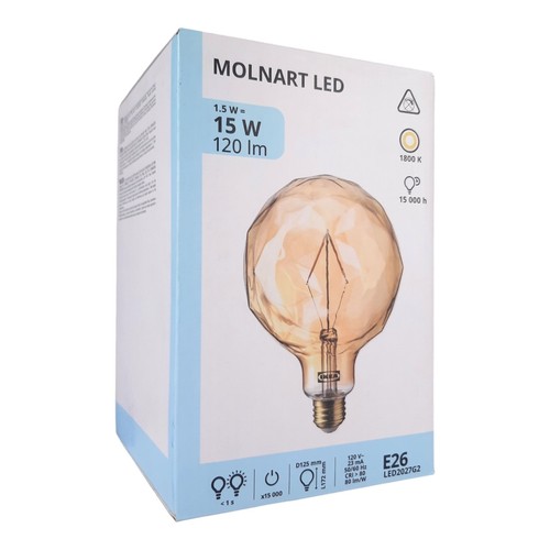 IKEA MOLNART LED Bulb E26 120-Lumen Globe-Shaped Faceted Glass 5" 505.134.70 - Picture 2 of 2