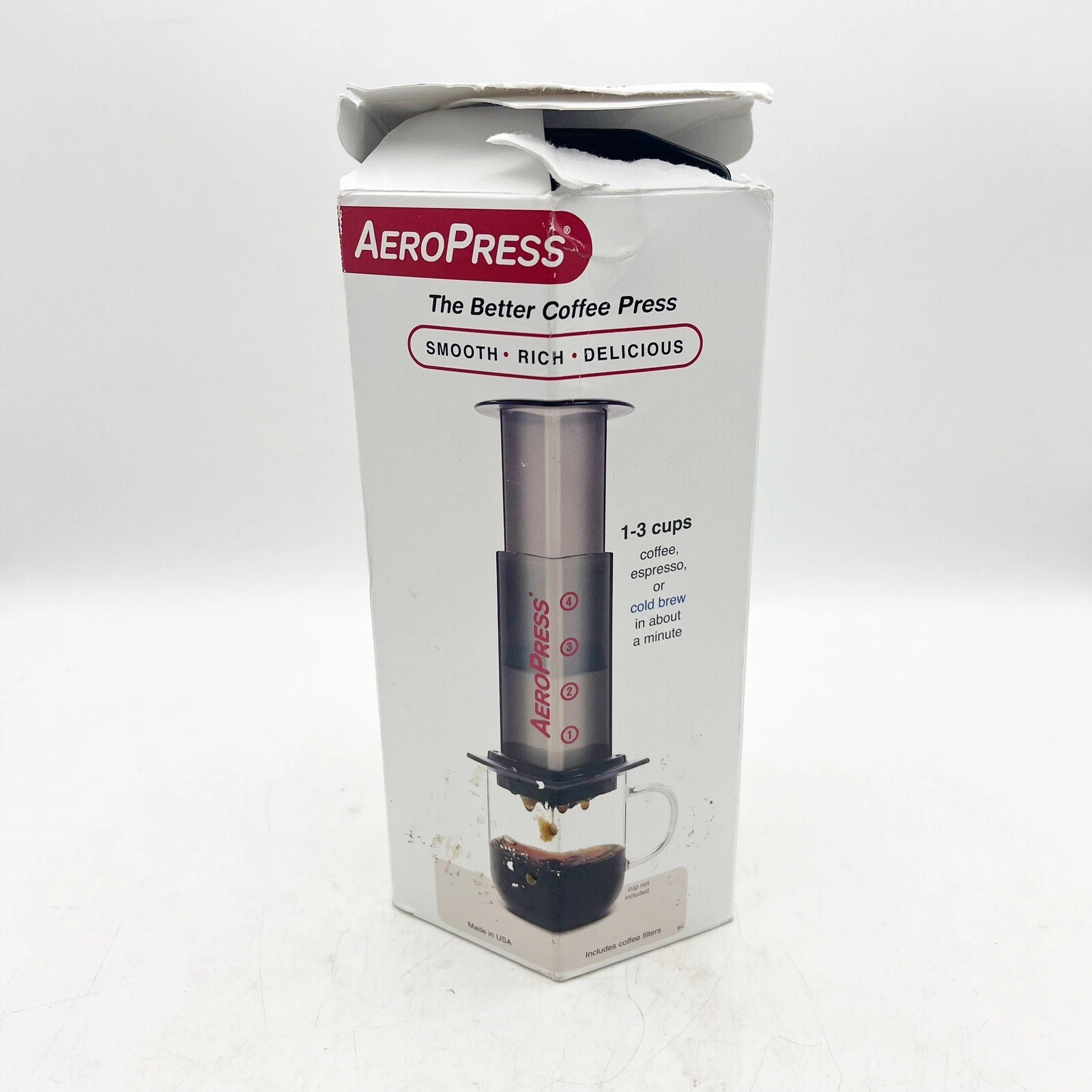 AeroPress Portable Travel Coffee Press Kit 1-3 Cups of Coffee Open Box