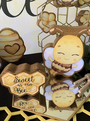 Handmade Wooden Set Of 6 Sweet as Can Bee Baby Shower Centerpieces 