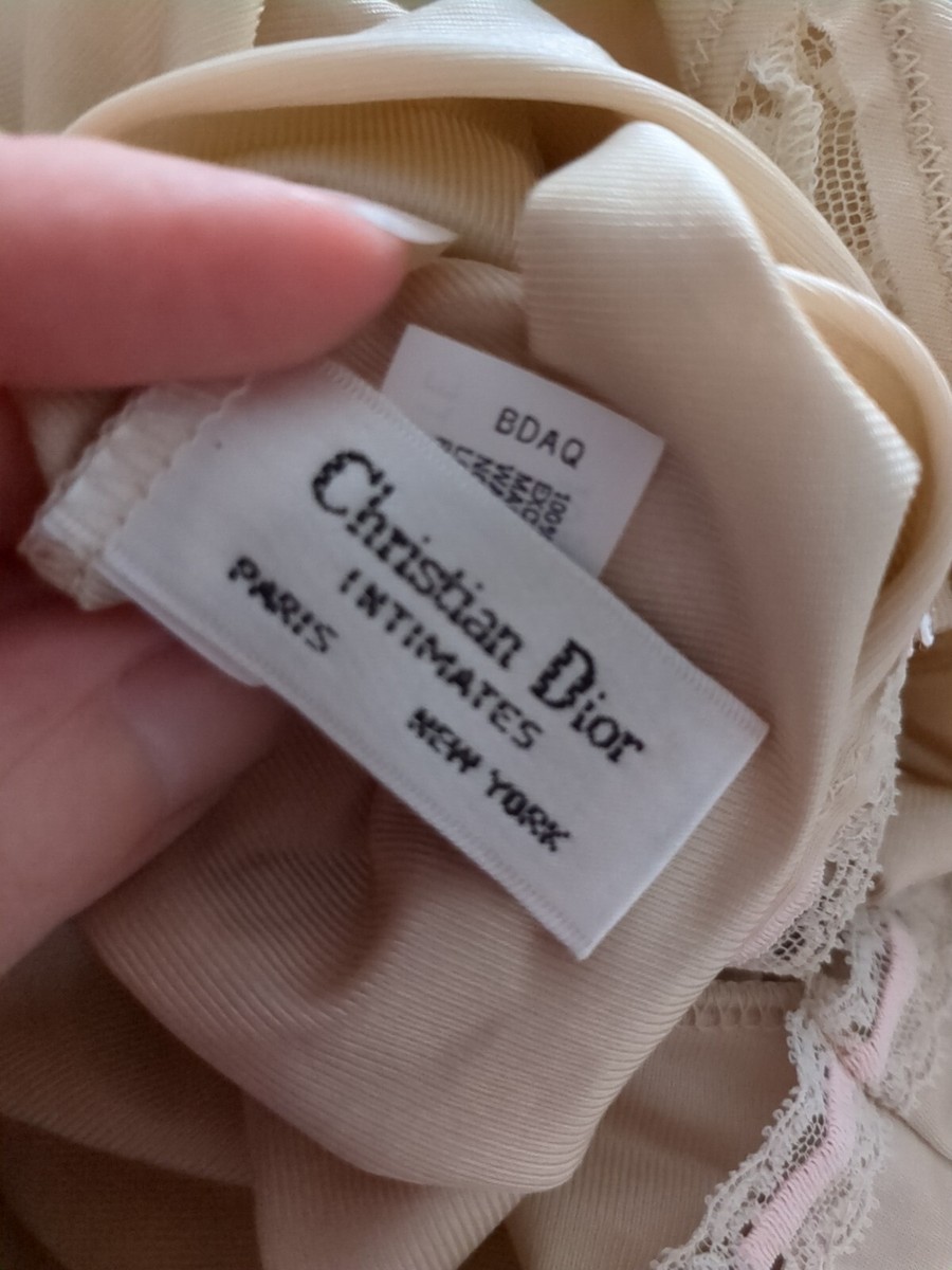 VTG Christian Dior Cami Satin Lace Beige Embroidered Logo 28