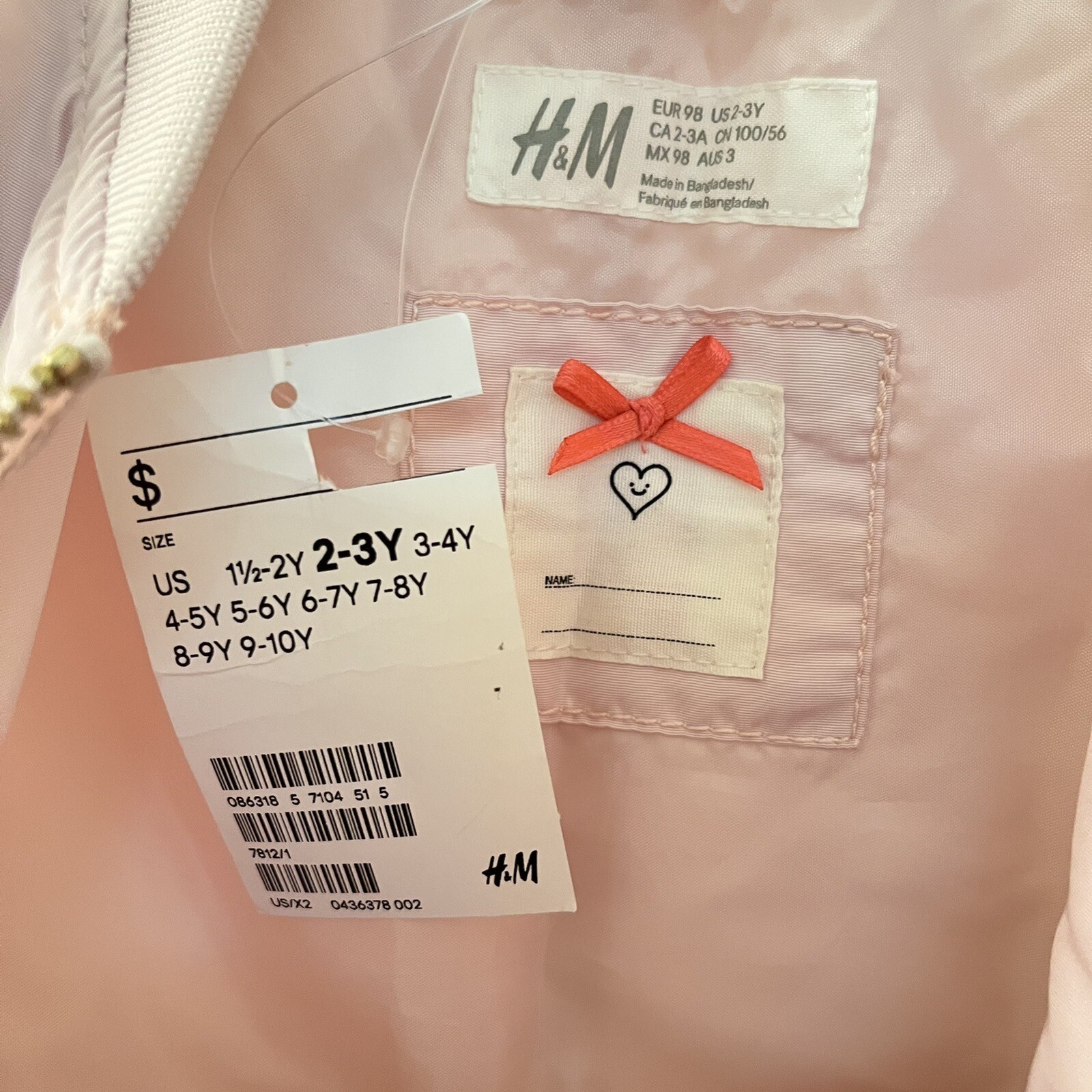 H&M Pale Pink Bomber Jacket Girls Size 2-3 years NWT thumbnail 7