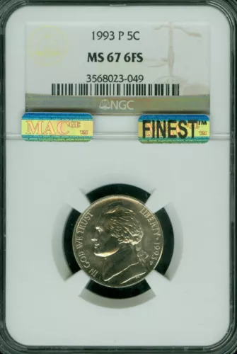 1993 P JEFFERSON NICKEL NGC MS67 6FS MAC FINEST REGISTRY MAC SPOTLESS *