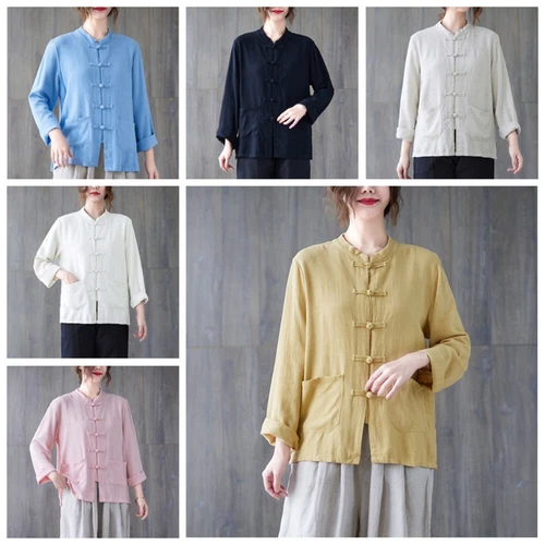 Women Chinese Cotton Coat Jacket Tops Tang Suit Cardigan Retro Ethnic Outwear - Picture 1 of 26
