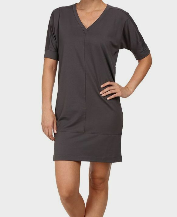 lole grey dress NEW $89 Women Gray Short-Sleeve V-Neck Stretch Slip-on Casual Size S Womens dresses