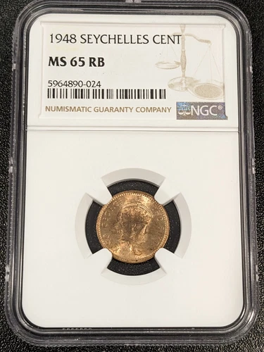 1948 MS65 RB Seychelles Cent NGC KM 5 Single Year Type George VI