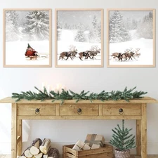 AnyDesign 3Pcs Christmas Wall Art Prints 11x14in Santa Claus Reindeer with Sl...