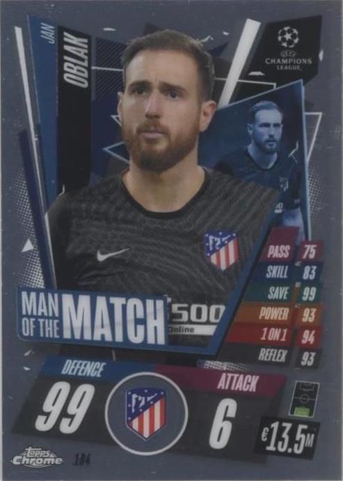 2020-21 Topps Chrome Match Attax UCL Jan Oblak #184 - 1 of 1